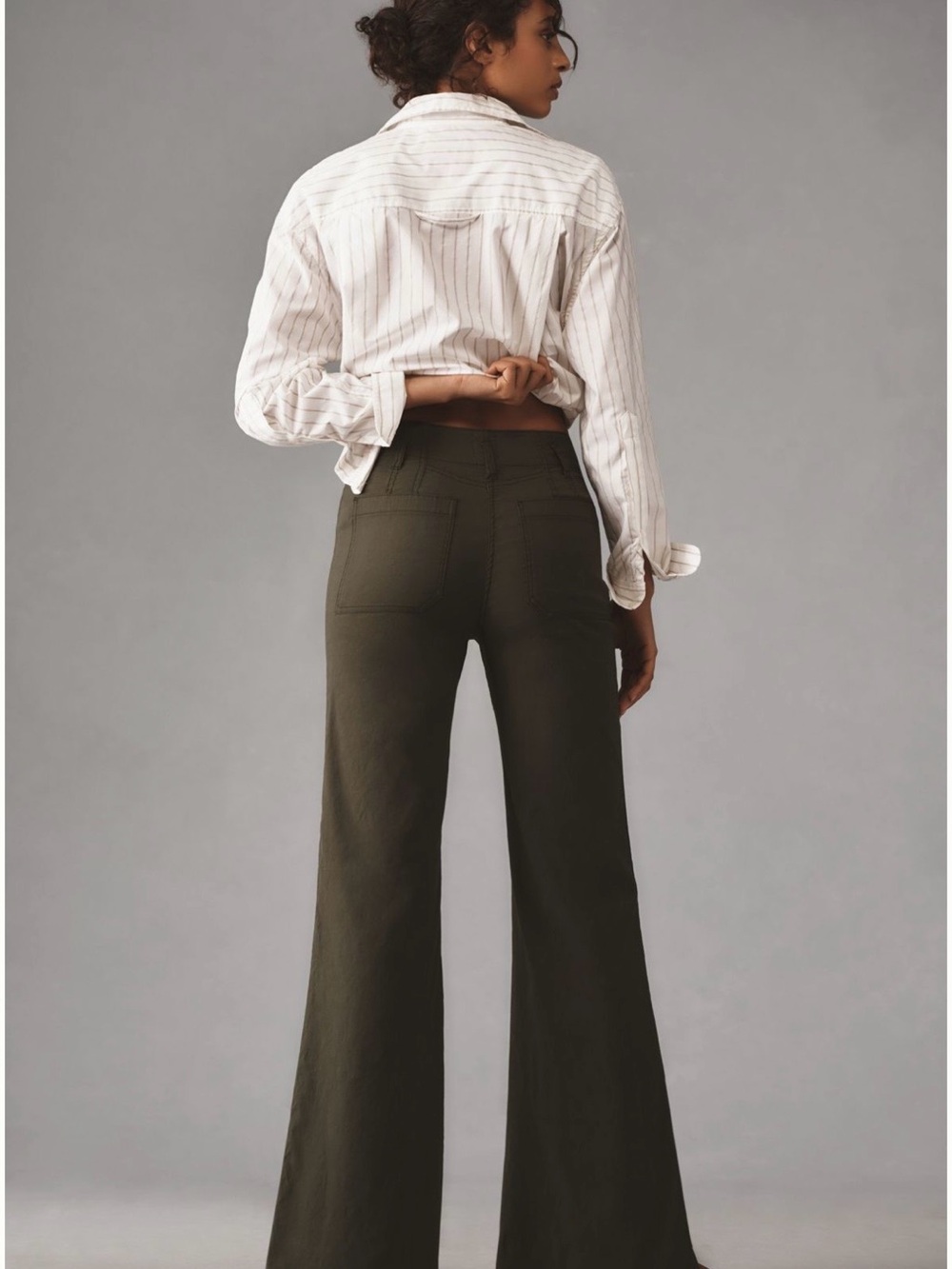Maeve Olive Green High-Waist Boot-Cut Pants - Picture 8 of 9